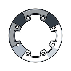 Naklejka premium Vector illustration of a circular mechanical component with segmented grey shades and fastening holes, ideal for industrial diagrams or bicycle rotor graphics