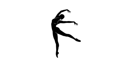 Silhouette of a graceful ballerina performing an elegant dance pose on a white background. © Kadita