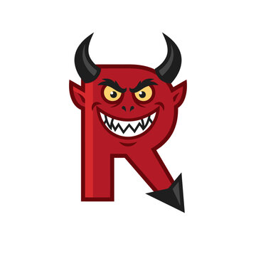 Red devil character shaped like capital letter R.