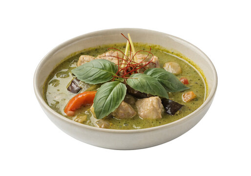 Thai green curry isolated on a transparent background.