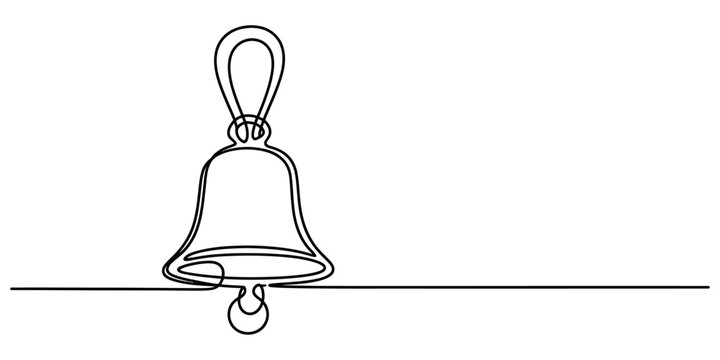 Continuous single line drawing of a simple hand bell for holiday and notification concepts
