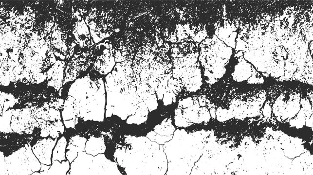 Abstract Broken Crack Overlay, Grunge Distressed Texture, Weathered Fracture Pattern, Vintage Rough Surface, Aged Wall Crack Background, Black Grunge Vector Illustration.