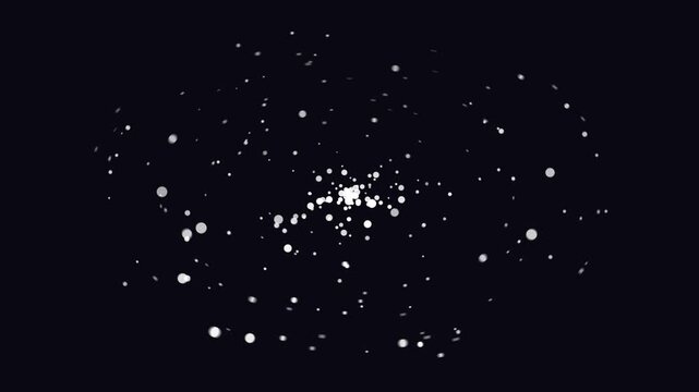 Glowing white dots swirl in a graceful galaxy spiral, forming a luminous cosmic vortex on a dark background, ideal for space themes, intros, transitions, and futuristic visual projects.