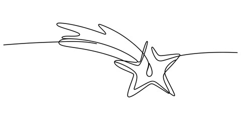 A single continuous line drawing of a shooting star moving across the space, simple minimalist aesthetic black and white hand drawn vector illustration Vector, illustration © OTP Line art