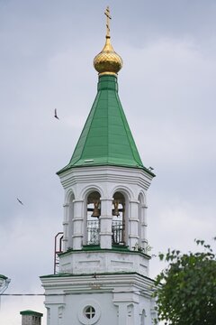    Polotsk, Belarus, July 11, 2026. Bell tower of the Church of the Holy Mother of God.                            