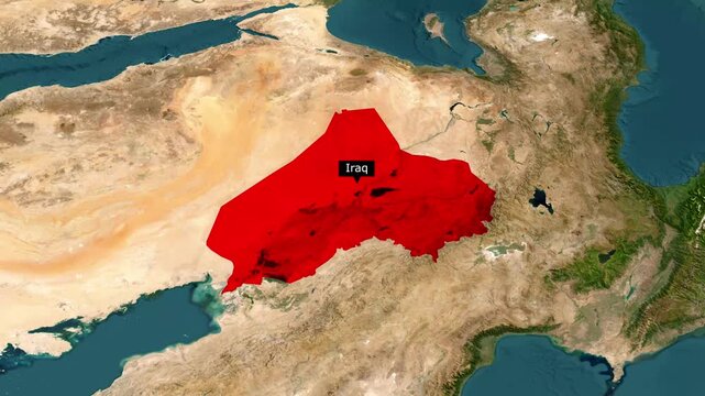 Iraq Map Animation with Borders, Regions and Location Pin | 4K Political Map Motion Graphic