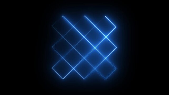 Rectangle picture frame icon animation glowing neon blue color screen round display box rotation retro movement seamless Glowing square neon line animation on black background.4k animation video.