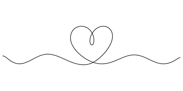 Continuous single black line drawing of a simple heart shape symbol representing love and romance for valentine day cards and wedding anniversary designs Vector, illustration