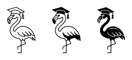 Obraz premium Graduation Flamingo Icons, Elegant Bird Symbols, Academic Achievement Vector Art, Education Concept Graphics
