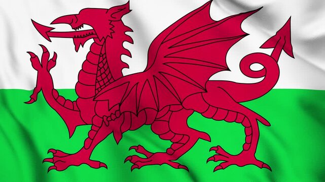 Wales National Flag Waving in Wind with Realistic Fabric Texture, Seamless Loop Animation 4K