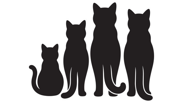 Four black cats sitting side by side in a row