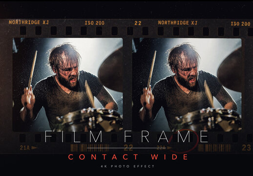 Film Frame Contact Sheet Photo Effect Template - 35mm Negative Film Strip Retro Analog Vintage Look