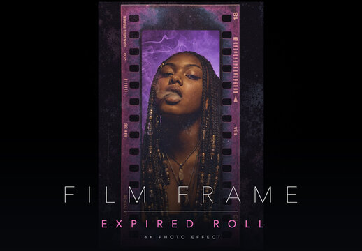 Film Frame Photo Effect Template - Expired 35mm Film Negative Retro Analog Magenta Cyan Strip Border Look
