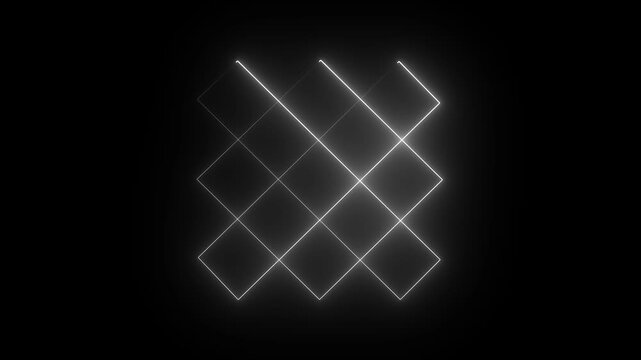 Rectangle picture frame icon animation glowing neon whaite color screen round display box rotation retro movement seamless Glowing square neon line animation on black background.4k animation video.