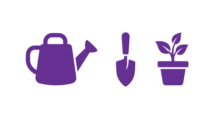 Obraz premium Set of gardening icons including a watering can a hand trowel a potted plant gardening watering horticulture illustration equipment agriculture cultivation seedling