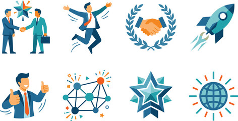 Fototapeta premium Business success and startup launch flat vector concept icons collection on white background