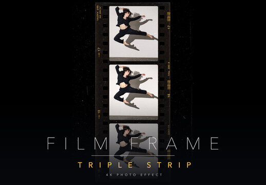 Film Frame Triple Strip Photo Effect Template - 35mm Film Negative Analog Retro Contact Sheet Look