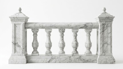 Fototapeta premium Classic white marble balustrade railing isolated on white background