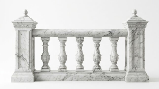 Classic white marble balustrade railing isolated on white background