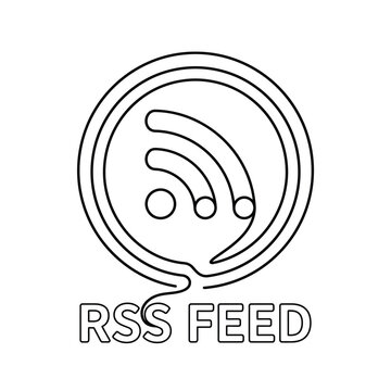 Rss feed icon a black linear graphic representing web content distribution on a white background reader aggregation information stream