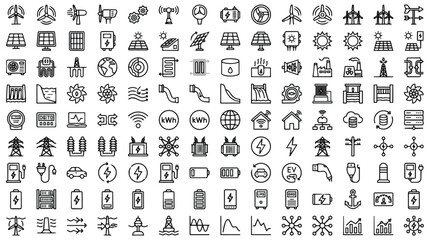 Renewable energy icon set, sustainable green power vector elements, 120 industrial electricity and ecology line icons for clean technology apps © Khurram