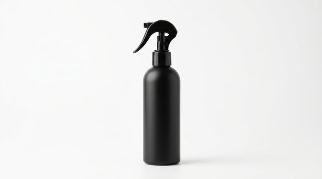 Black plastic spray bottle isolated on white background