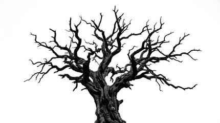 Fototapeta premium Old leafless tree silhouette isolated on white background
