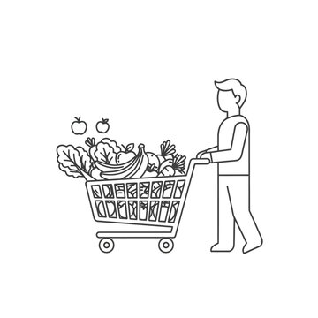 Man pushing shopping cart with vegetables 1.