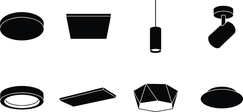 Modern ceiling lights vector silhouettes collection featuring pendant lamp spotlight flush mount and led panel fixtures