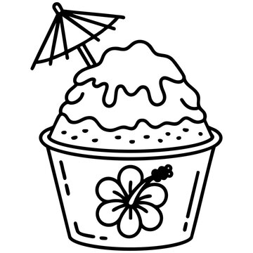 Shave Ice Dessert In Hibiscus Cup With Cocktail Umbrella Isolated on a Transparent or White Background