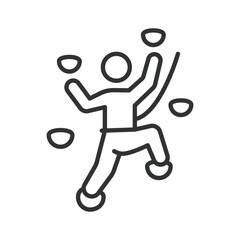 Naklejka na ściany i meble Rock climbing sport adventure icon in line design. Rock climbing, sport, adventure, extreme, outdoor, climber, mountain on white background vector. Rock climbing sport adventure editable stroke icon