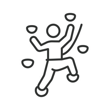 Rock climbing sport adventure icon in line design. Rock climbing, sport, adventure, extreme, outdoor, climber, mountain on white background vector. Rock climbing sport adventure editable stroke icon
