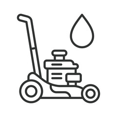 Fototapeta premium Gas-powered lawn mower, icon in line design. gas lawn mower, petrol lawn mower, gasoline mower, motor lawn mower, fuel powered mower on white background vector. Editable stroke icon.