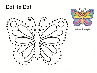 Dot to dot butterfly illustration for kids learning activity  