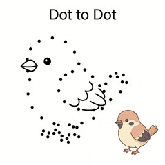 Dot to dot bird activity with illustration of sparrow  