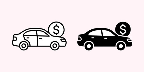 Fototapeta premium Minimalist car and dollar coin icon set representing auto finance and vehicle purchase concepts