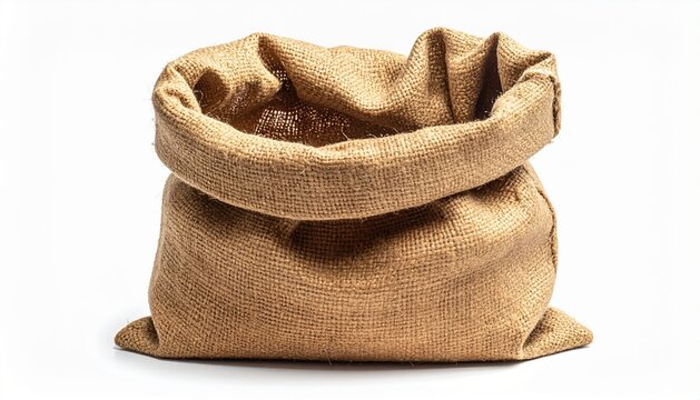 Empty Open Burlap Sack Isolated on White Background