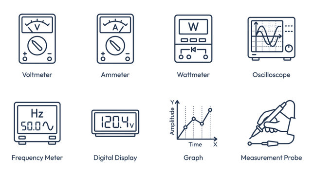Electronics measurement icons provide a clear visual set for modern engineering design projects.