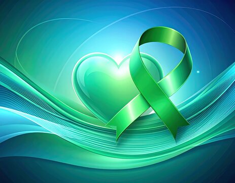 Green Awareness Ribbon And Glowing Heart Illustration For World Organ Donation Day Medical Campaign And Support Concept