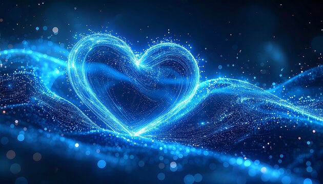 Glowing Blue Light Heart Shape Floating Over Shimmering Waves For World Organ Donation Day Medical Awareness