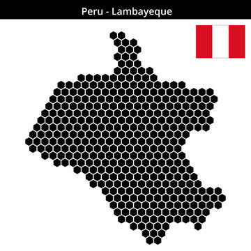 Map of Peru region Lambayeque in medium hexagonal dots