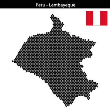 Map of Peru region Lambayeque in small hexagonal dots
