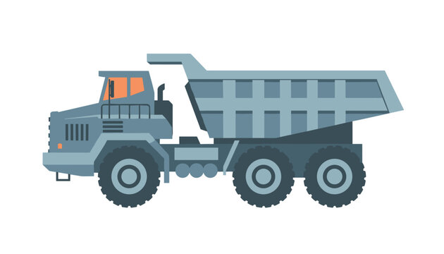 Heavy industrial mining dump truck shown from the side in a clean vector illustration over a plain white background.