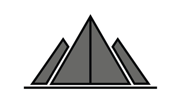 Abstract geometric pyramid structure symbol in shades of gray with thick black outlines on a white background.