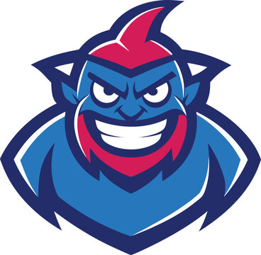 Angry blue devil mascot head for sports team logo isolated on transparent background, Vector