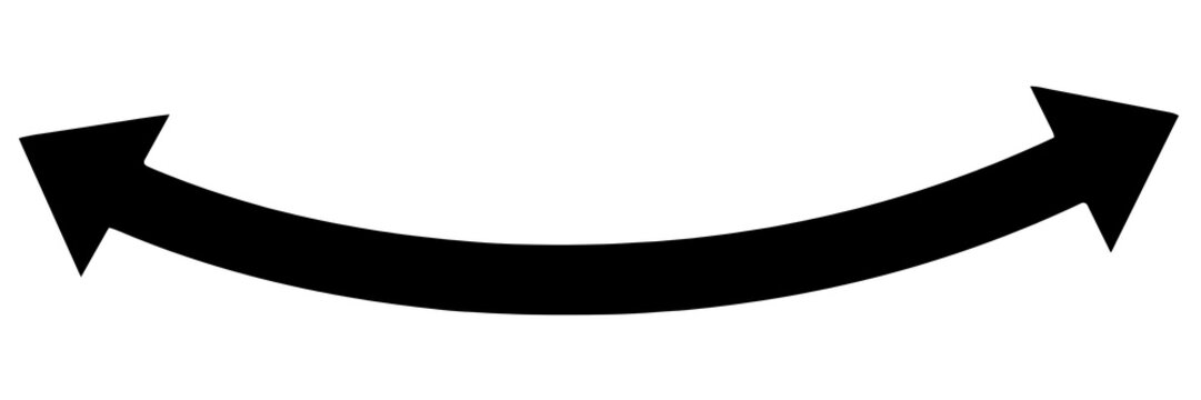 Black curved double sided arrow graphic sign pointing left and right with direction navigation isolated movement opposite illustration interface decision indicator