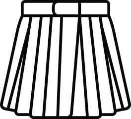 Pleated skirt icon vector, minimalist black and white fashion apparel illustration, female clothing line art for web design and retail apps