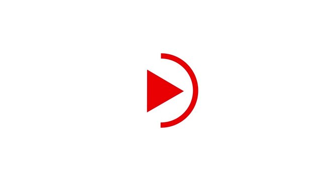 Red circle play button animation with white triangle icon on white background