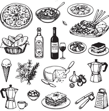 Italian food scetch doodle vector art