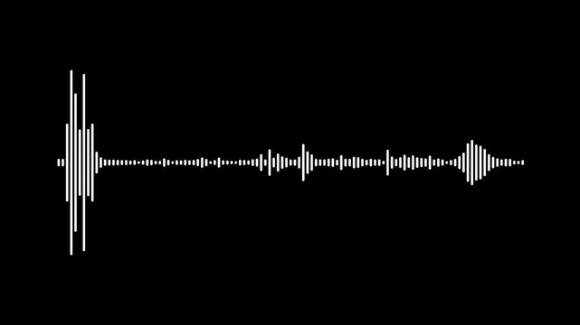 audio spectrum animation, electronic music frequency bars, sound wave spectrum equalizer, white frequency bars, black background for music production podcasting and digital sound,4k video